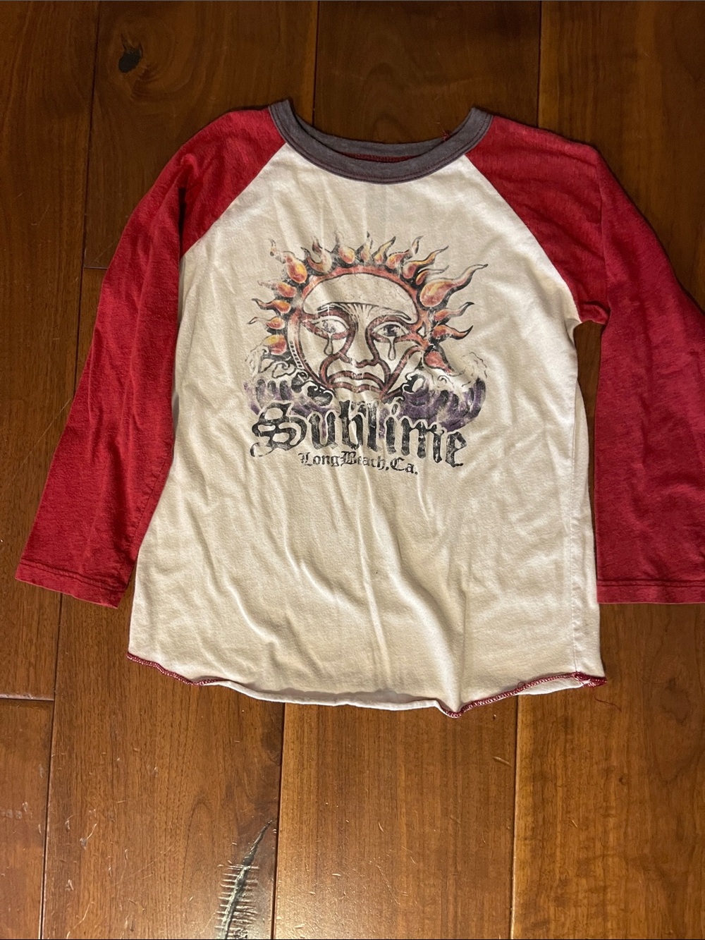 Rowdy Sprout Red Sleeve Cream Body Sublime Graphic Raglan Tee